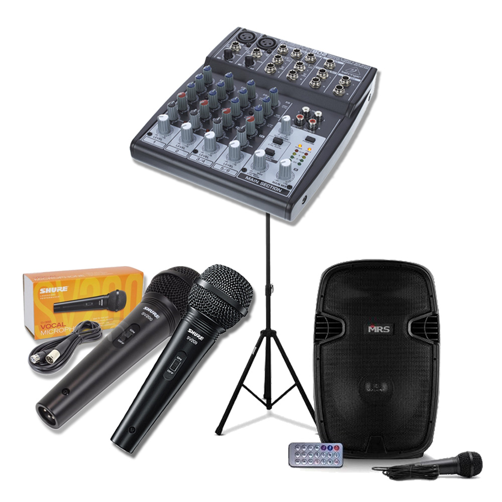 Pack Karaoke: Parlante MRS PP-2115 + Mixer Xenyx 802 + 02 Micrófonos Shure SV200